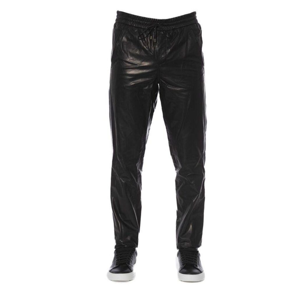 Trussardi Leather Trousers Joggers Men Black Bottoms